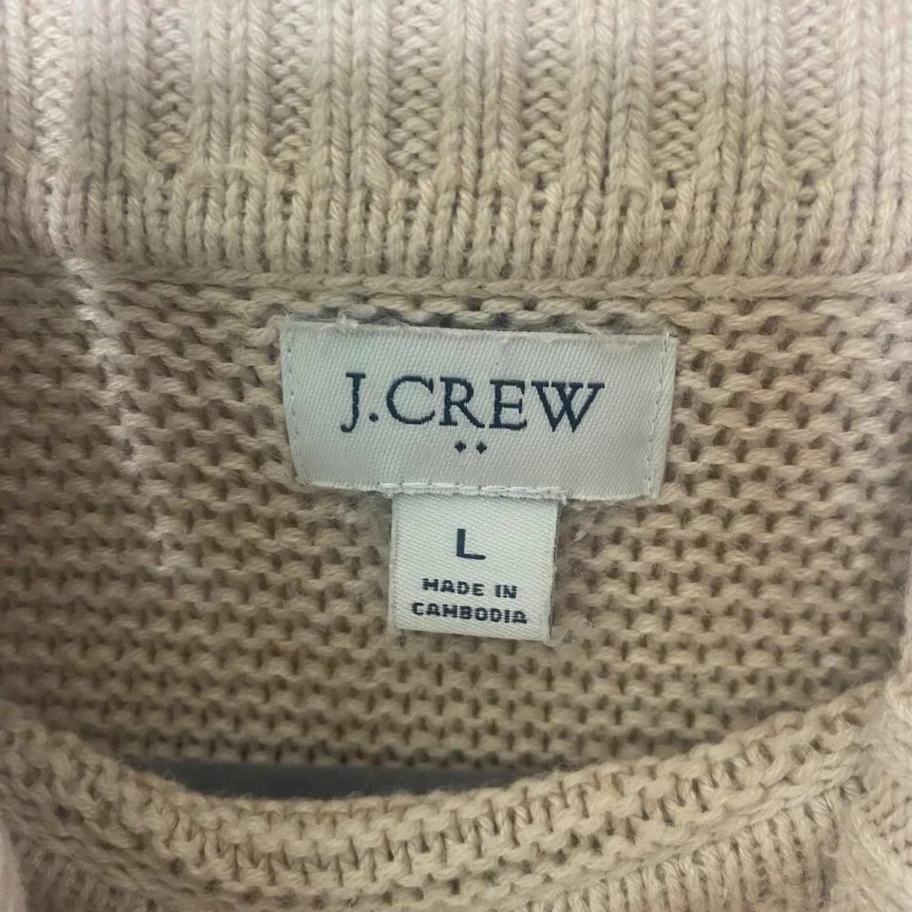 J.Crew Wool Blend Turtleneck Sweater Womens L Beige Tan Knit Granola‎ Fisherman